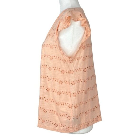 Sanctuary Women’s Peach Flutter Cap Sleeve Floral Eyelet Tunic Blouse S/C39 - Picture 3 of 9
